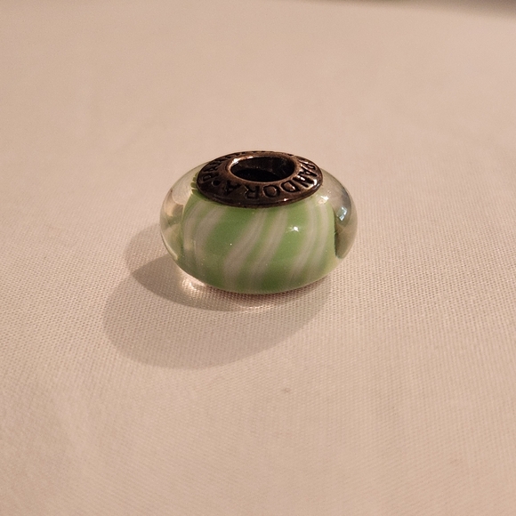 Pandora Green Candy Stripes Murano Glass and Sterling Silver Charm Bead 790685 - Picture 2 of 4